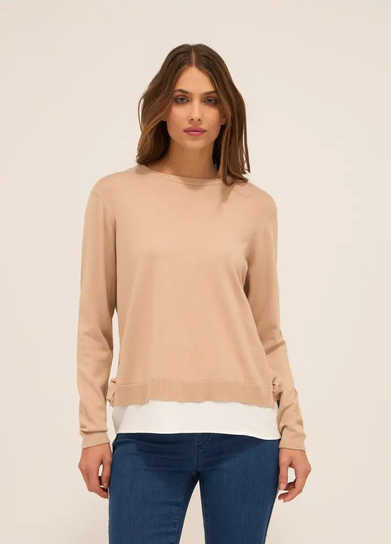 Tricot Misto Viscosa Con Inserto Donna, Beige chiaro