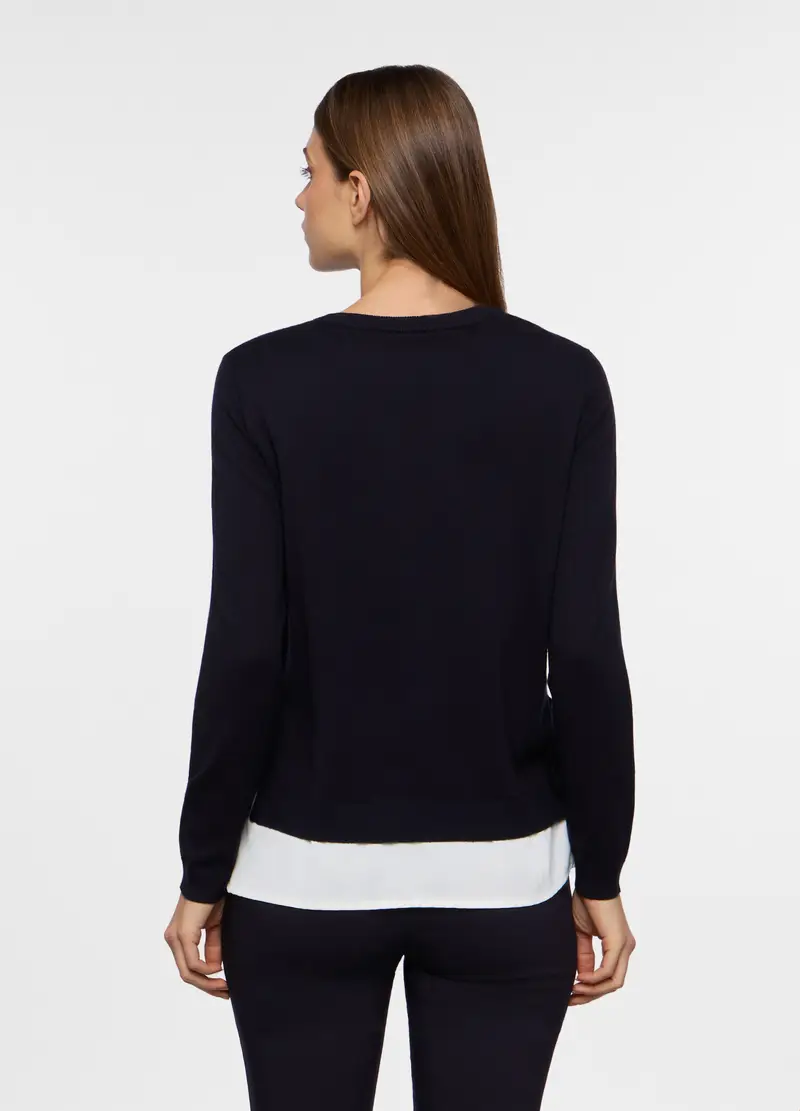 Tricot Misto Viscosa Con Inserto Donna, Blu navy miniatura 2