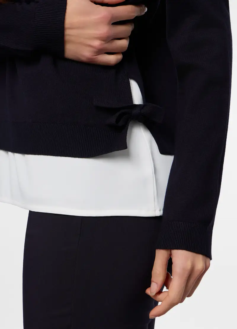 Tricot Misto Viscosa Con Inserto Donna, Blu navy miniatura 3