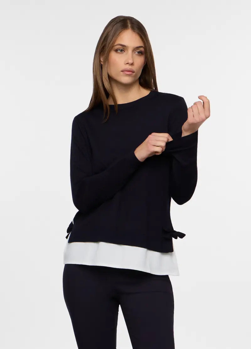 Tricot Misto Viscosa Con Inserto Donna, Blu navy
