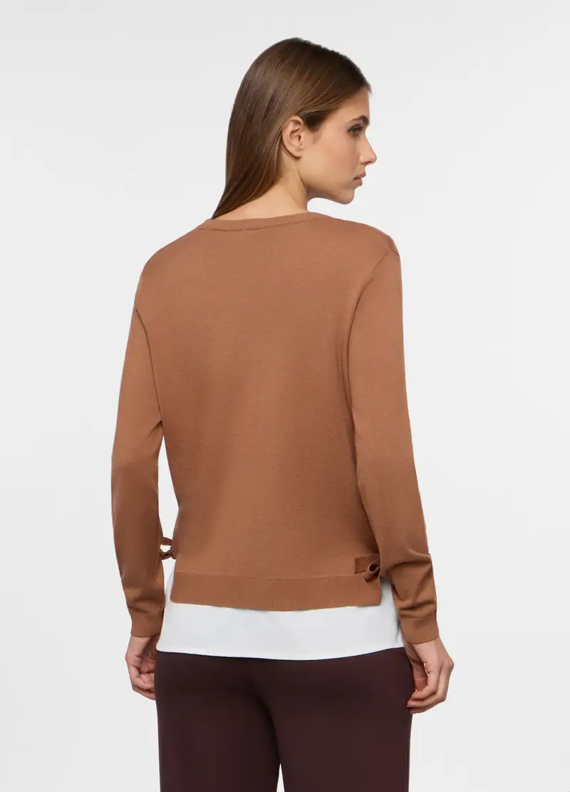 Tricot Misto Viscosa Con Inserto Donna, Marrone cioccolato miniatura 2