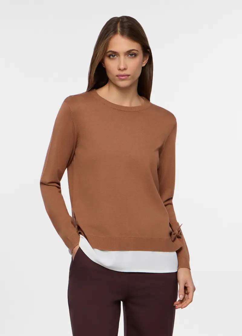 Tricot Misto Viscosa Con Inserto Donna, Marrone cioccolato