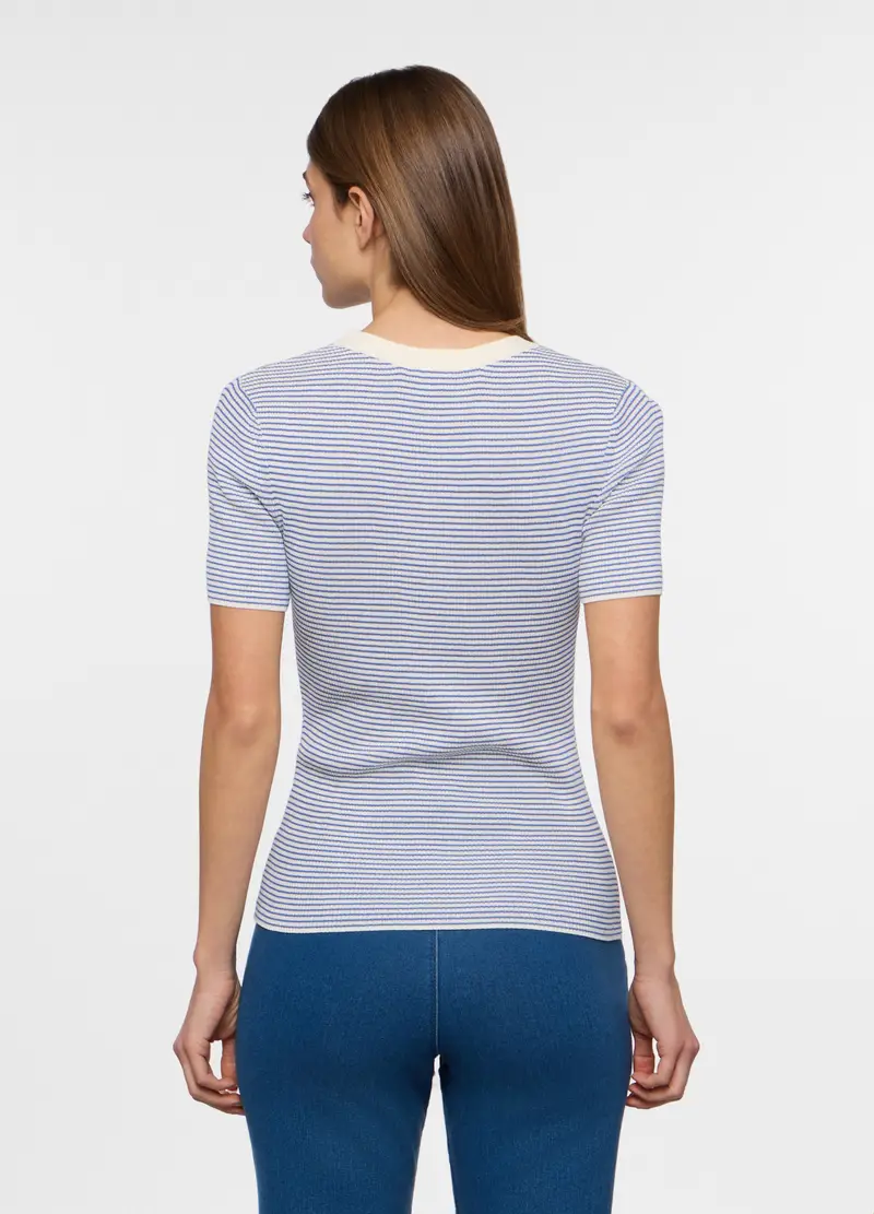 Tricot Misto Viscosa Donna, Bianco/Azzurro miniatura 2