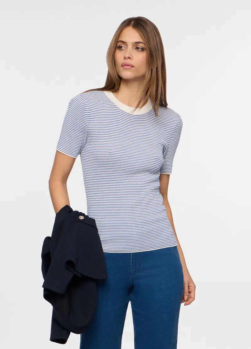 Tricot Misto Viscosa Donna, Bianco/Azzurro