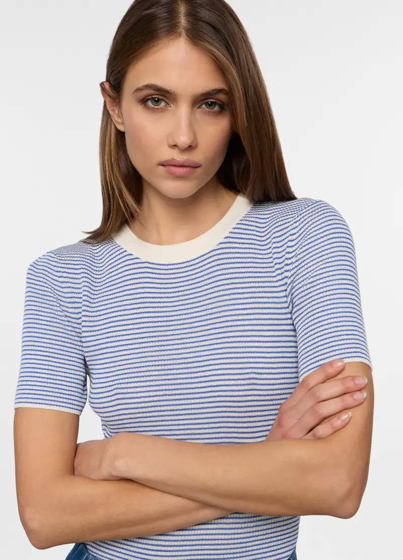 Tricot Misto Viscosa Donna, Bianco/Azzurro miniatura 3