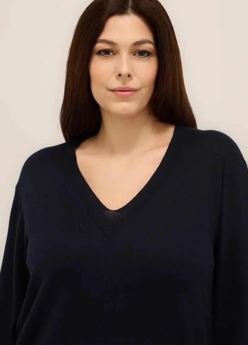 Tricot Misto Viscosa Donna Curvy, Blu scuro miniatura 3