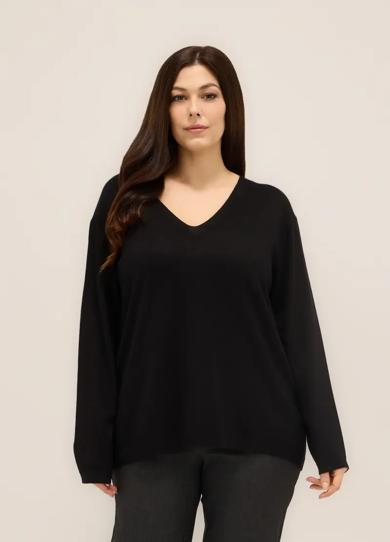 Tricot Misto Viscosa Donna Curvy, Nero