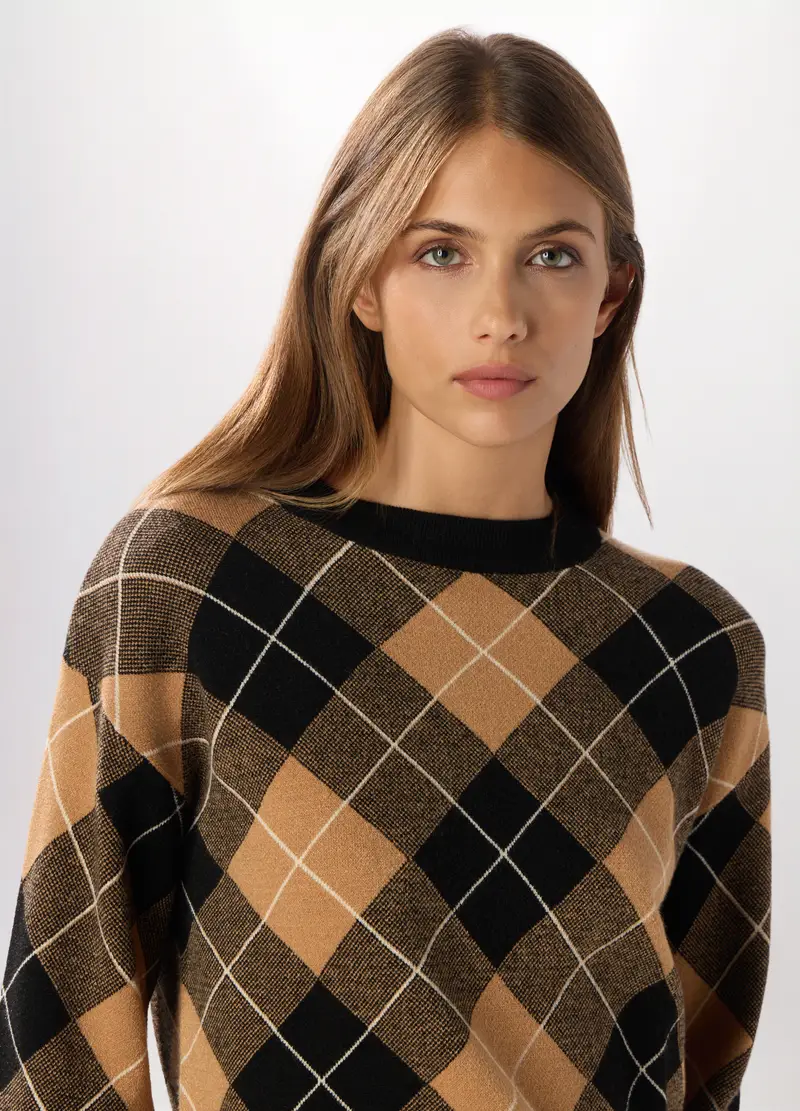 Tricot Misto Viscosa Donna, Nero/beige miniatura 3