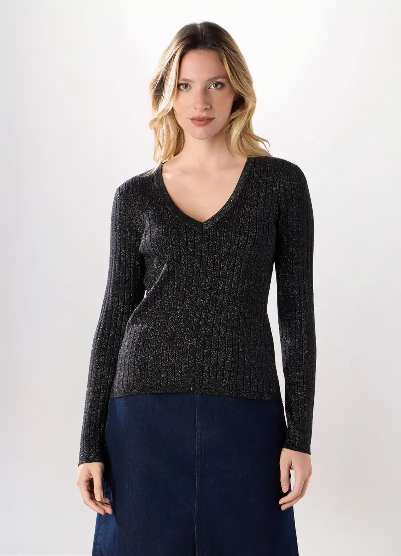 Tricot Misto Viscosa Donna, Nero stampa 1