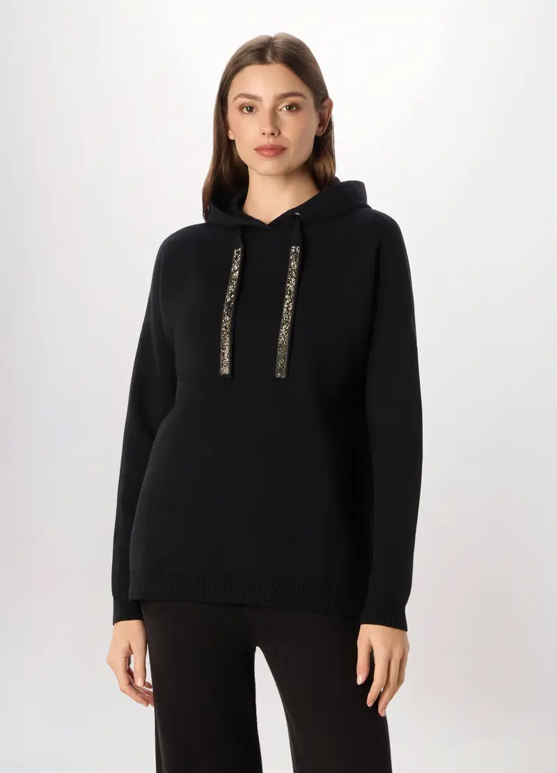 Tricot Misto Viscosa Donna, Nero stampa 1