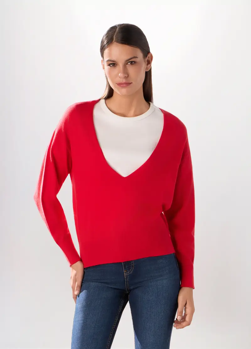 Tricot Misto Viscosa Donna, Rosso aragosta