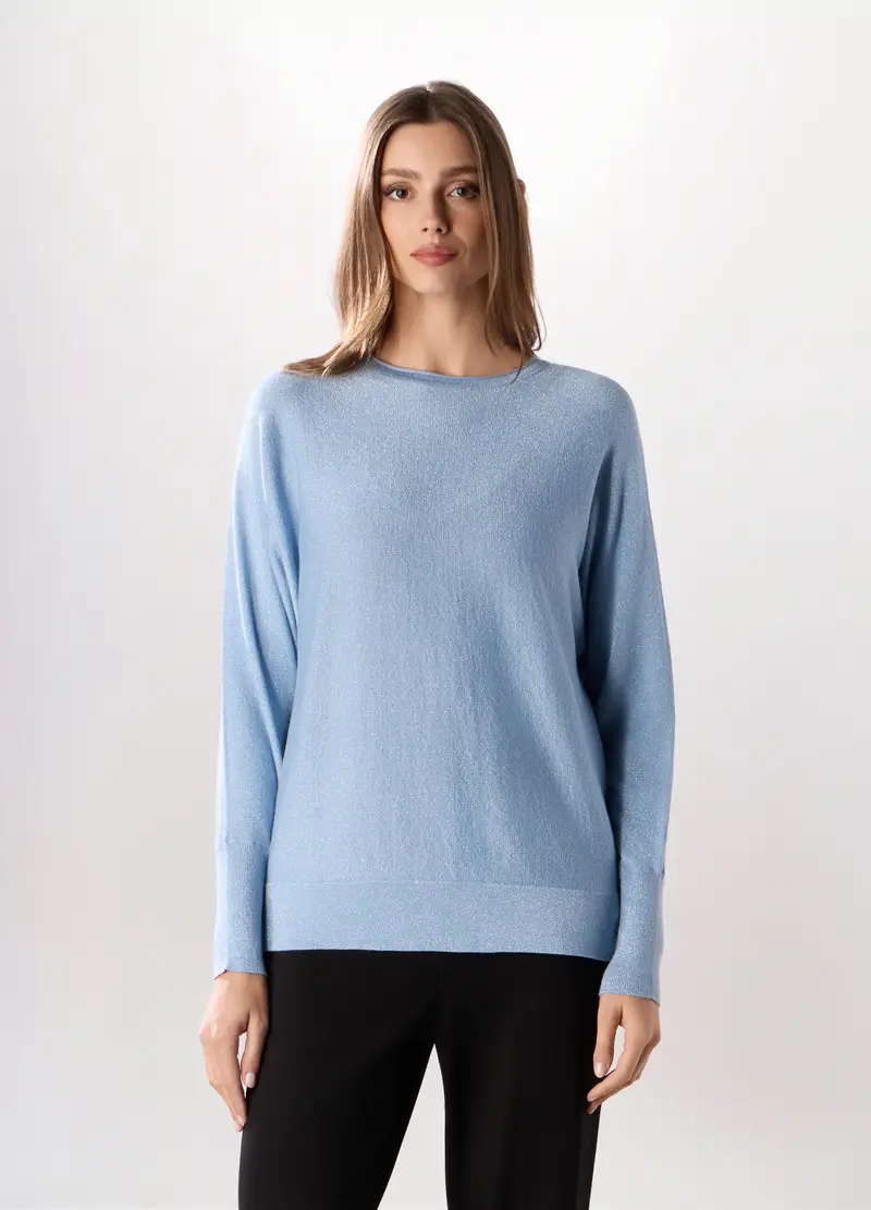 Tricot Misto Viscosa E Filo Lurex Donna, Azzurro chiaro