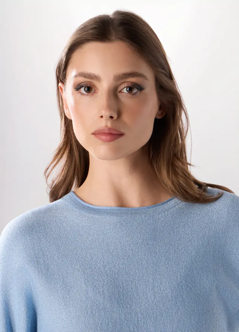 Tricot Misto Viscosa E Filo Lurex Donna, Azzurro chiaro miniatura 3