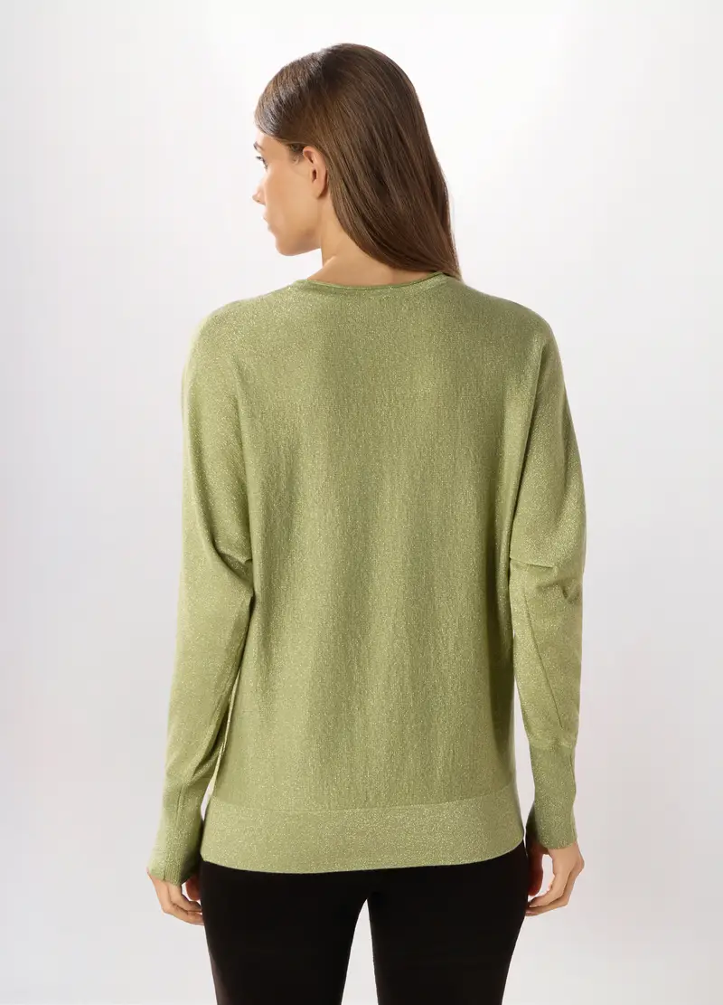 Tricot Misto Viscosa E Filo Lurex Donna, Verde chiaro miniatura 2