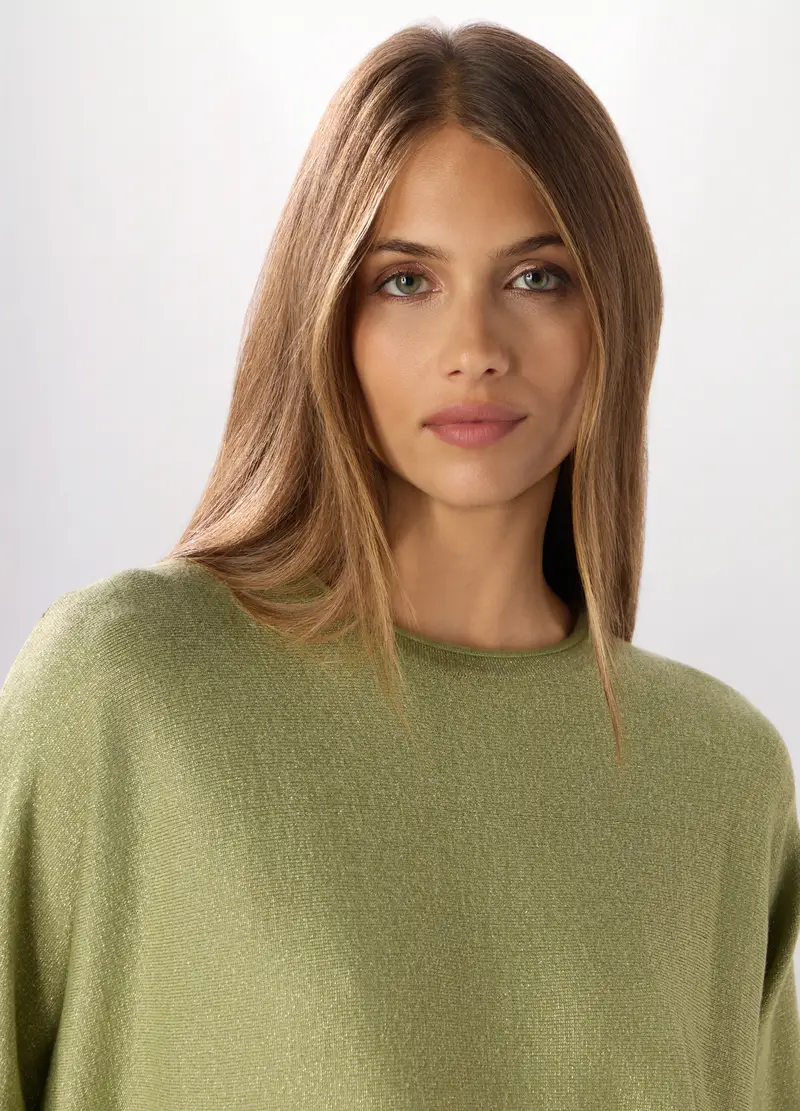 Tricot Misto Viscosa E Filo Lurex Donna, Verde chiaro miniatura 3