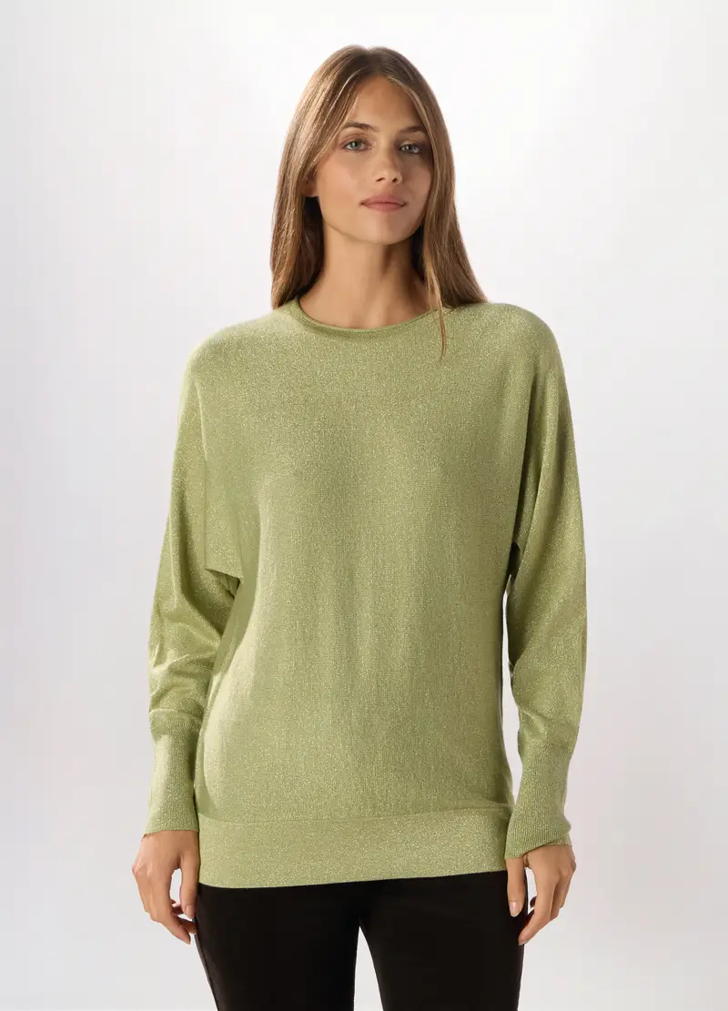Tricot Misto Viscosa E Filo Lurex Donna, Verde chiaro