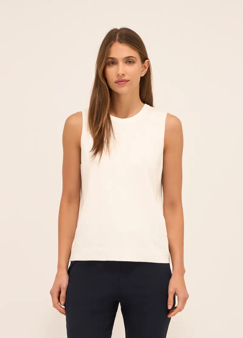 Tricot Smanicato In Misto Viscosa Donna, Bianco gesso