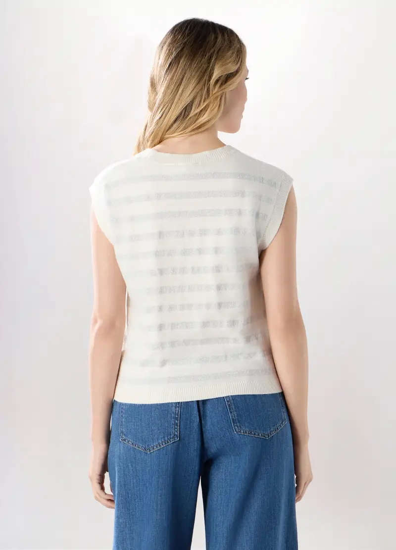 Tricot Smanicato Misto Viscosa Donna, Bianco panna miniatura 2