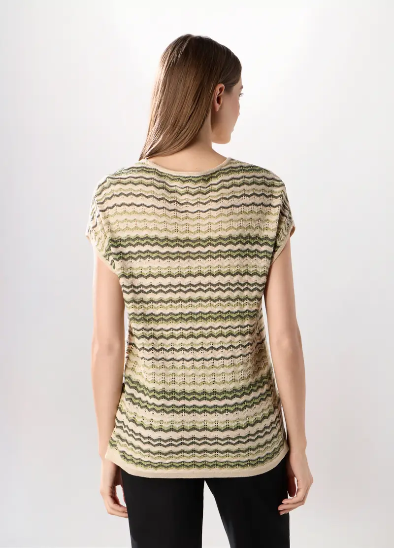 Tricot Smanicato Misto Viscosa Donna, Bianco/Verde miniatura 2