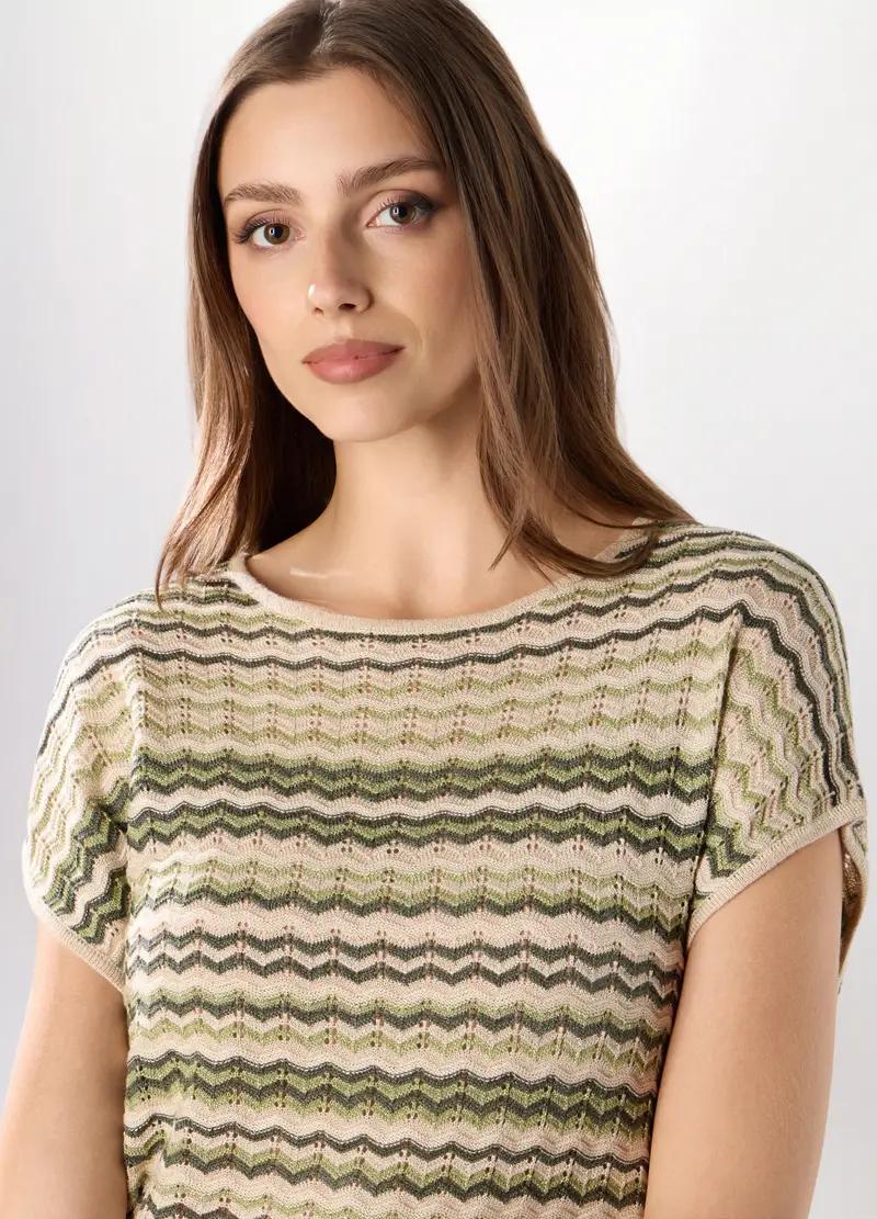 Tricot Smanicato Misto Viscosa Donna, Bianco/Verde miniatura 3