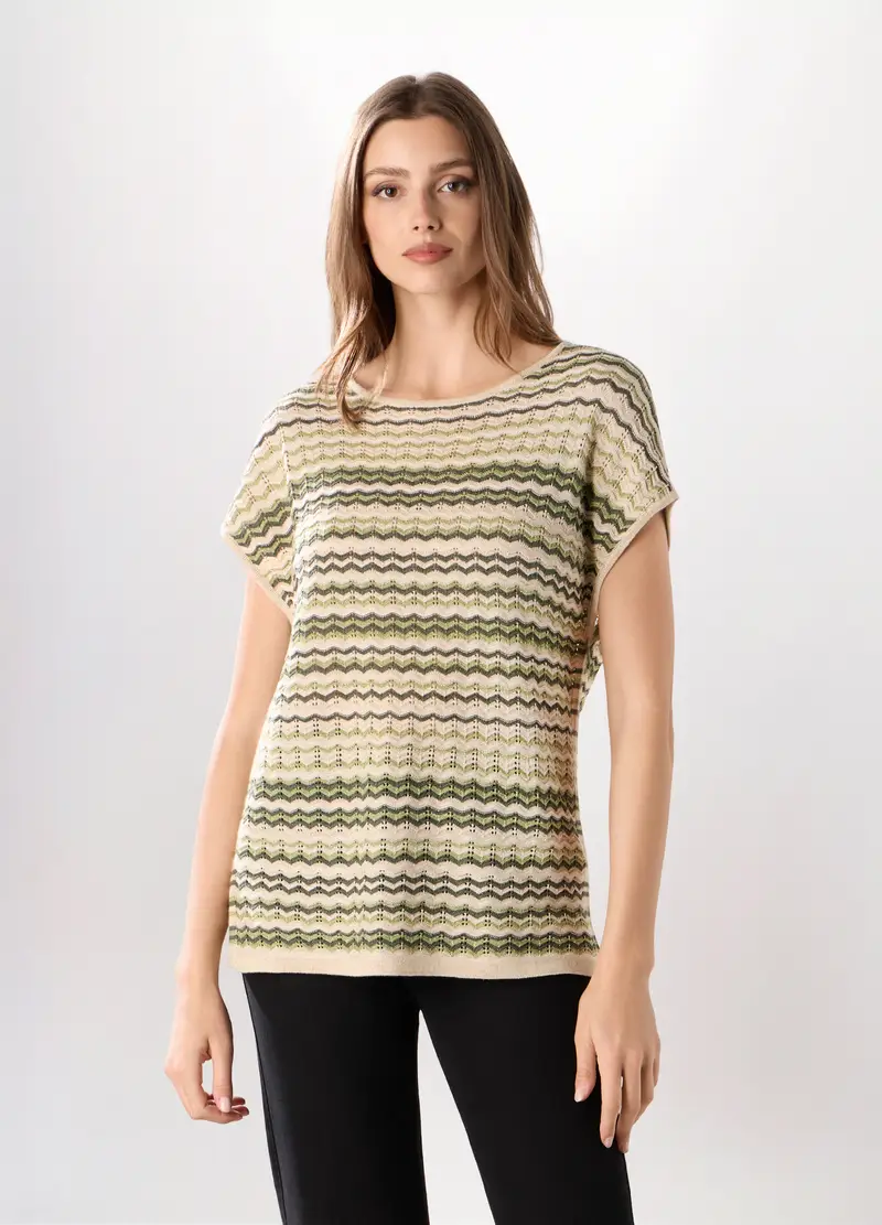 Tricot Smanicato Misto Viscosa Donna, Bianco/Verde