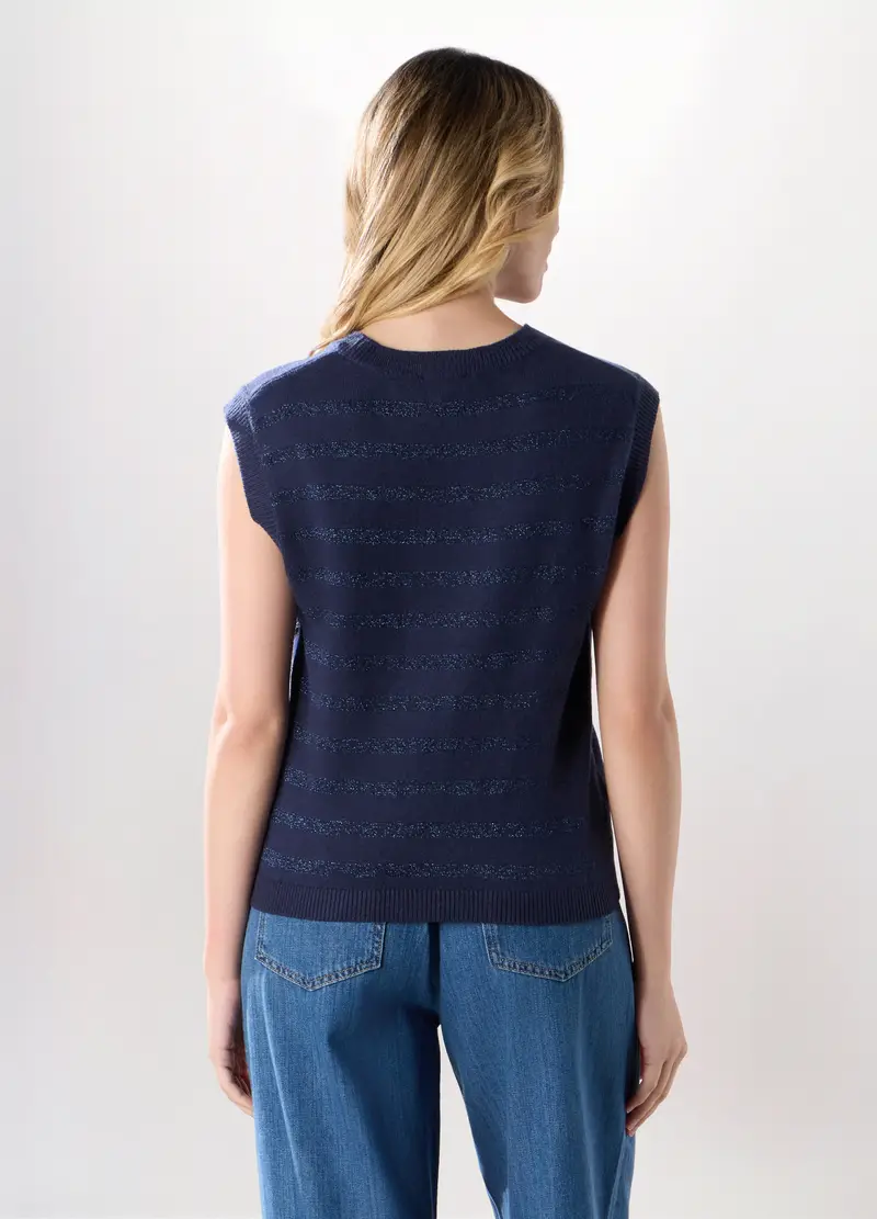 Tricot Smanicato Misto Viscosa Donna, Blu Bluette miniatura 2