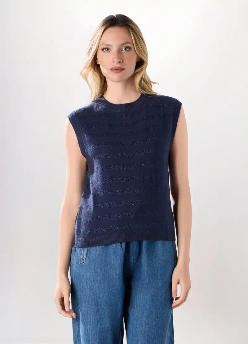 Tricot Smanicato Misto Viscosa Donna, Blu Bluette