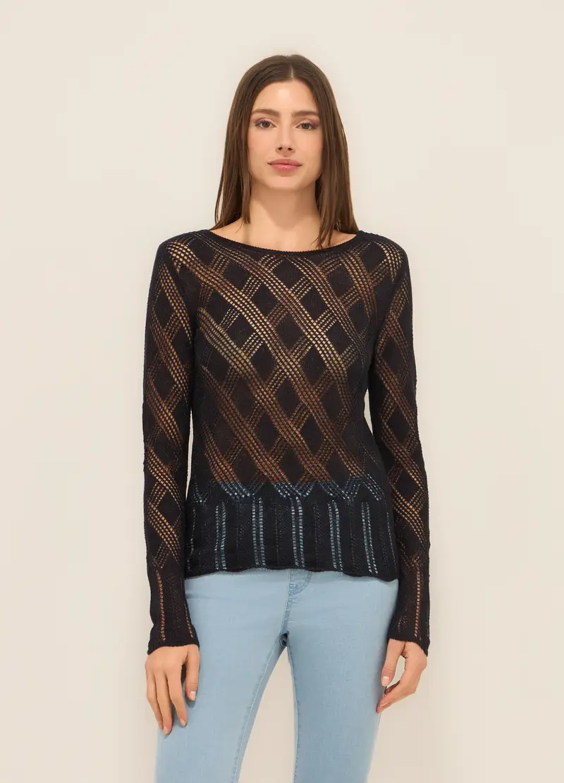 Upim, Tricot Traforato In Misto Cotone Donna, Blu scuro, Taglia: S