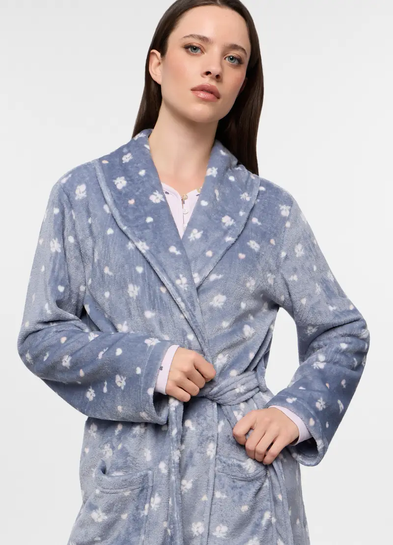 Vestaglia In Coral Fleece Con Stampa Donna, Azzurro celeste miniatura 3