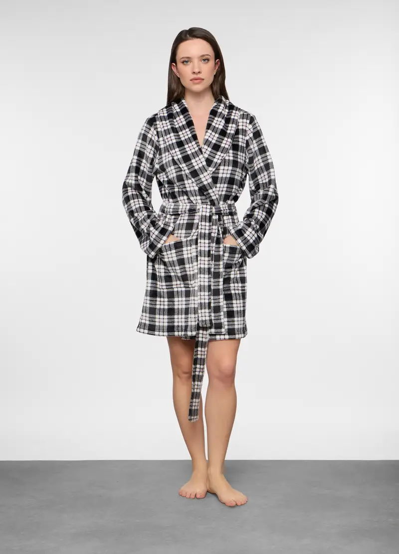 Vestaglia In Coral Fleece Con Stampa Donna, Nero stampa 1