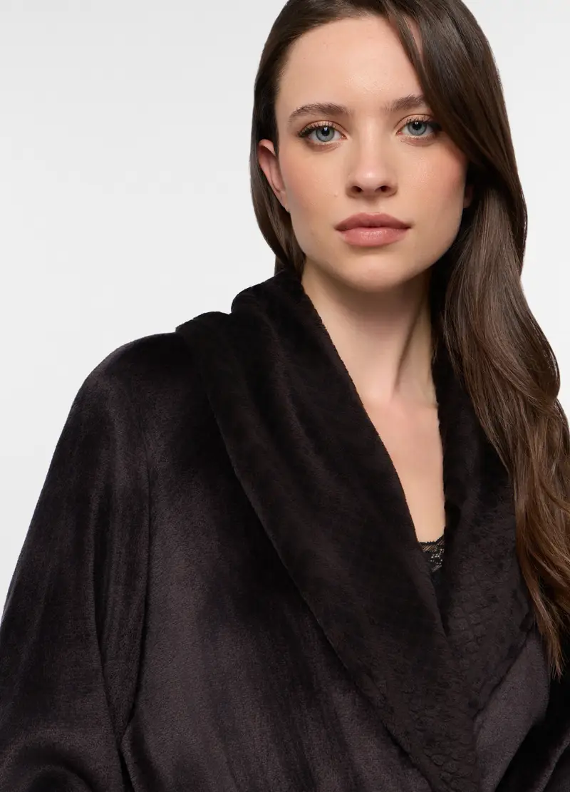 Vestaglia In Coral Fleece Donna, Nero miniatura 3