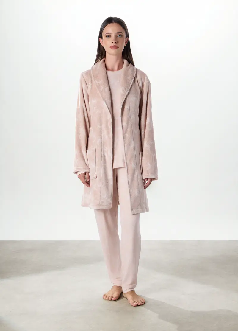 Vestaglia In Coral Fleece Donna, Rosa cipria