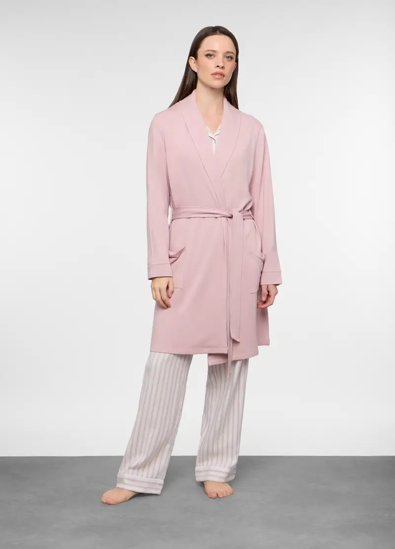 Vestaglia In Misto Viscosa Fleece Donna, Rosa pastello
