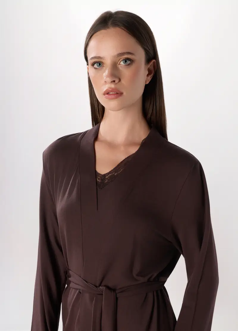 Vestaglia In Modal Stretch Donna, Marrone scuro miniatura 3