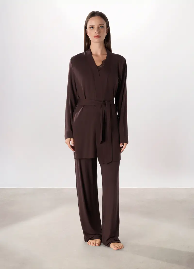 Vestaglia In Modal Stretch Donna, Marrone scuro