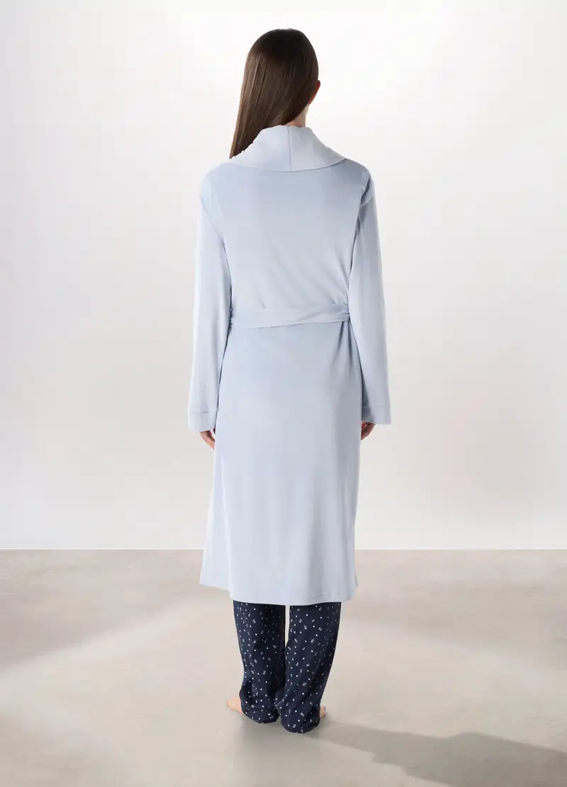 Vestaglia In Velluto Tinta Unita Donna, Azzurro miniatura 2