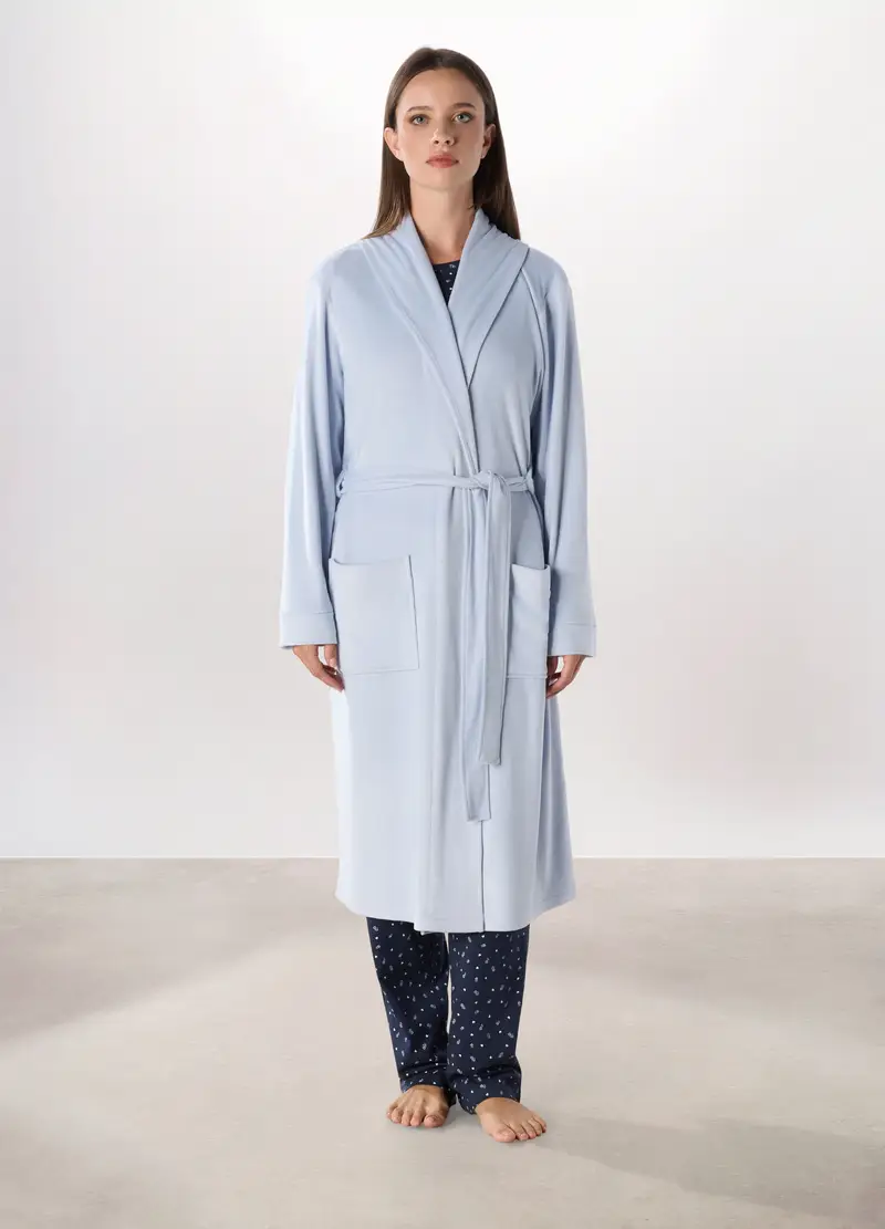 Vestaglia In Velluto Tinta Unita Donna, Azzurro