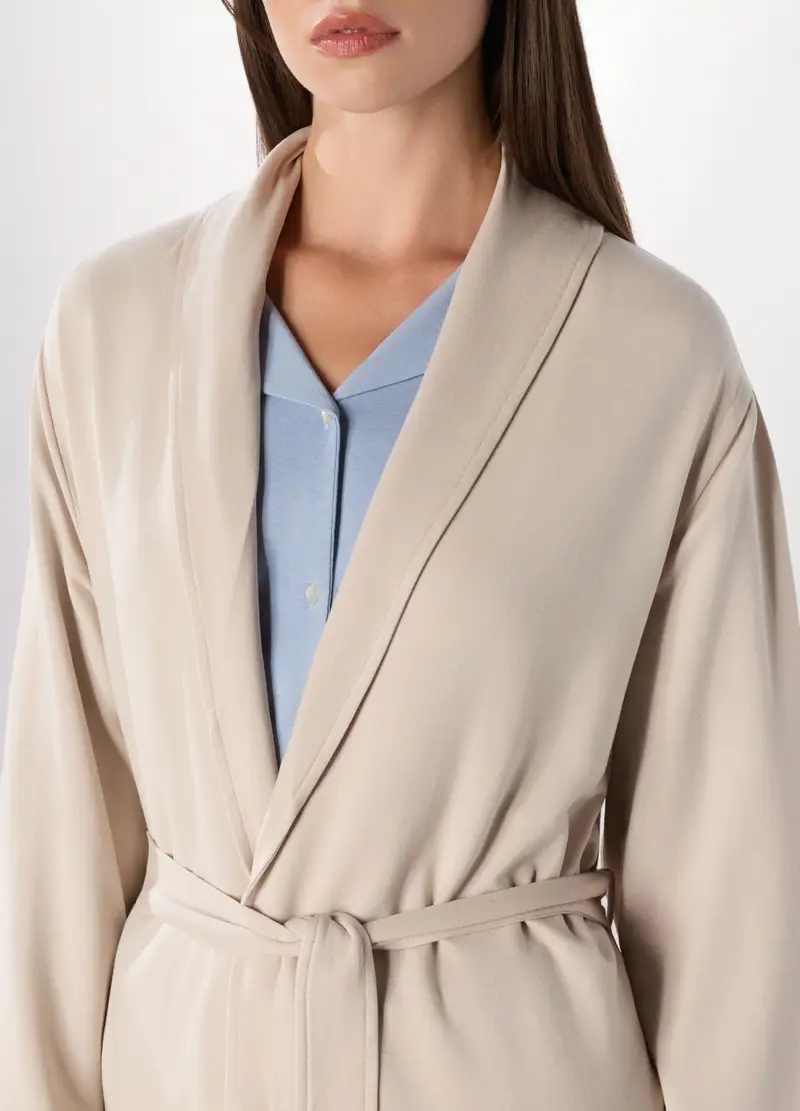 Vestaglia In Viscosa Stretch Donna, Bianco sporco miniatura 3