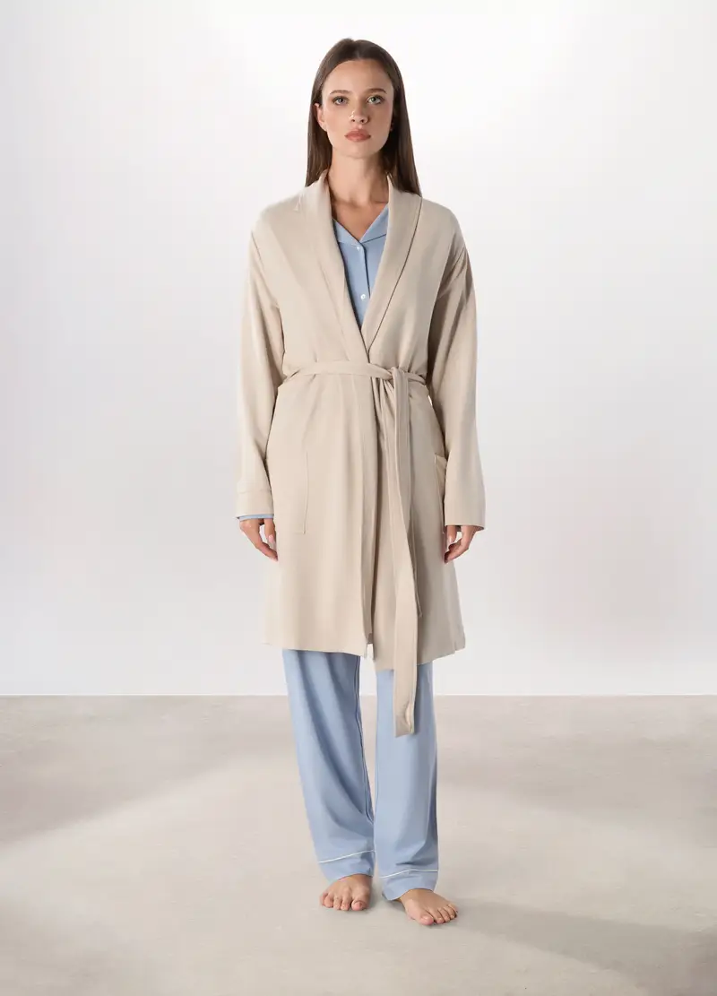 Vestaglia In Viscosa Stretch Donna, Bianco sporco