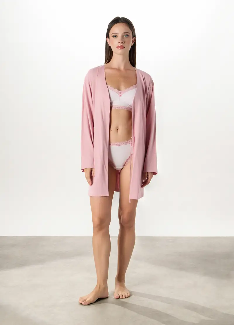Vestaglia Kimono In Puro Cotone Donna, Rosa