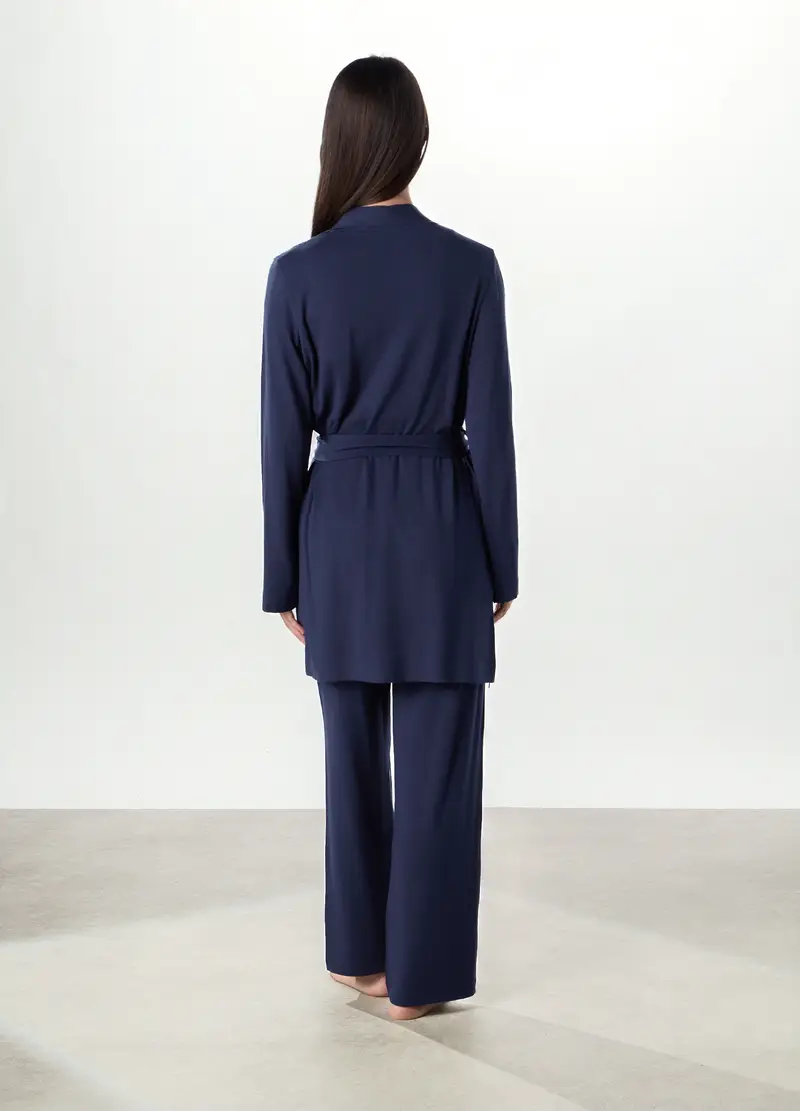 Vestaglia Pigiama In Modal Stretch Tinta Unita Donna, Blu scuro miniatura 2