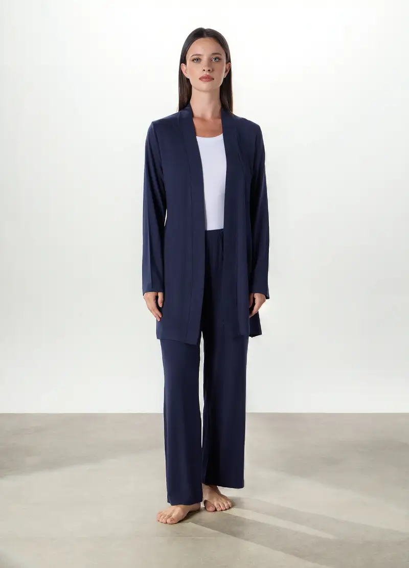 Upim, Vestaglia Pigiama In Modal Stretch Tinta Unita Donna, Blu scuro, Taglia: S