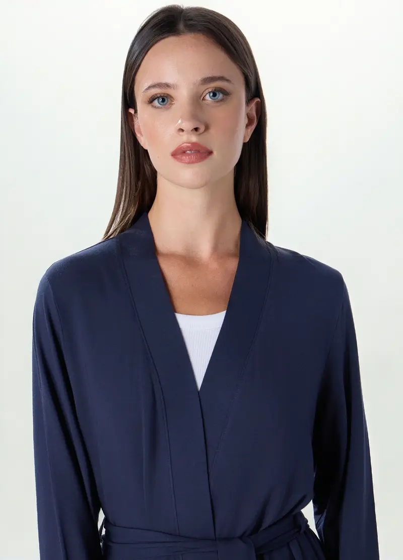 Upim, Vestaglia Pigiama In Modal Stretch Tinta Unita Donna, Blu scuro, Taglia: S miniatura 2