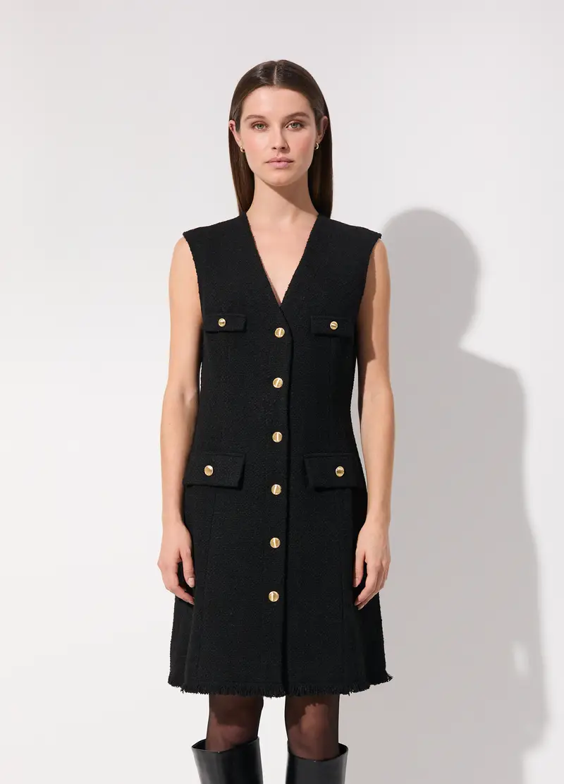 Vestito Bouclé Corto Smanicato Donna, Unisex, Nero miniatura 2