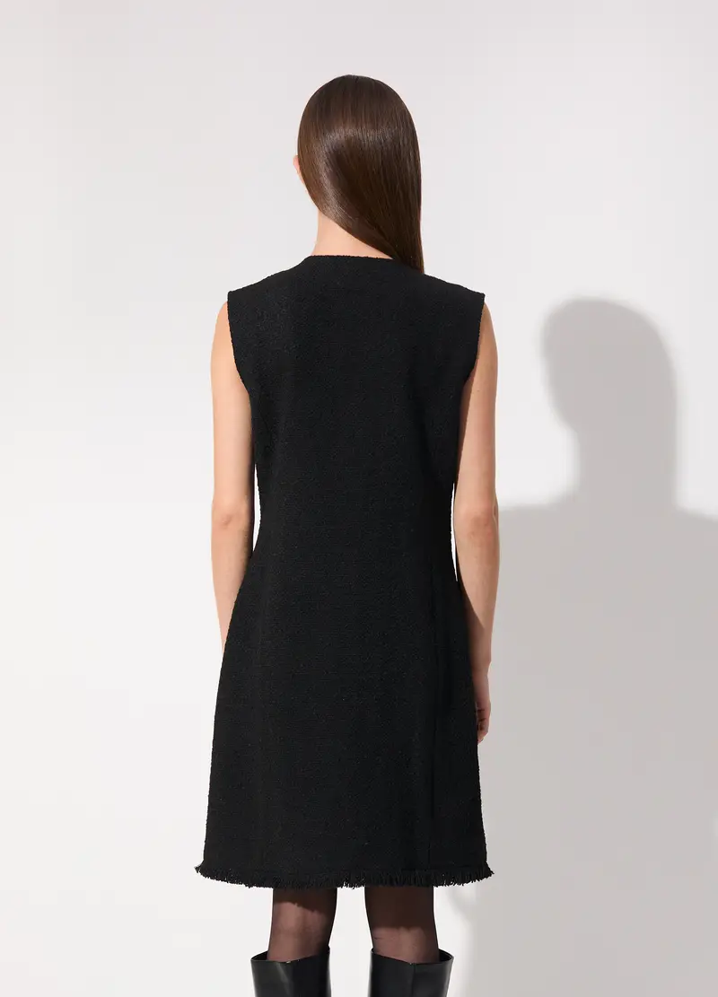 Vestito Bouclé Corto Smanicato Donna, Unisex, Nero miniatura 3