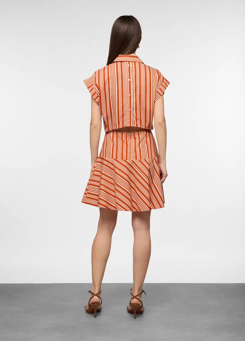 Vestito Corto Con Scollo A V In Puro Cotone Popeline Donna, Rosso/Arancione miniatura 2