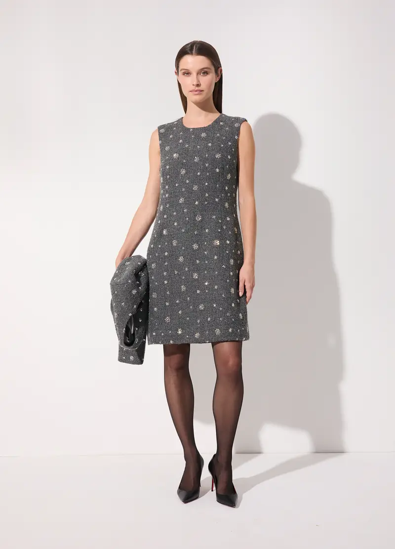 Vestito Corto In Bouclé Di Misto Lana Donna, Unisex, Grigio