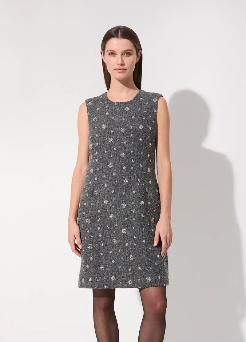 Vestito Corto In Bouclé Di Misto Lana Donna, Unisex, Grigio miniatura 2