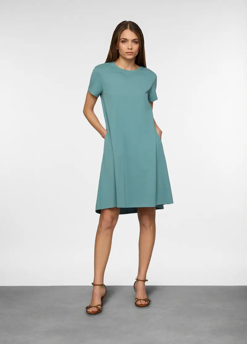 Vestito Corto In Jersey Stretch Fit Wide Donna, Verde salvia