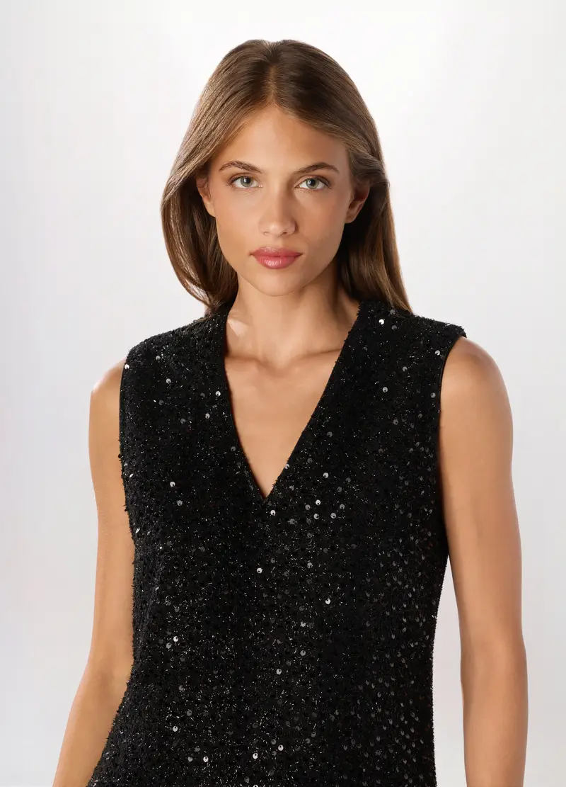 Vestito Corto In Paillettes Donna, Nero miniatura 3